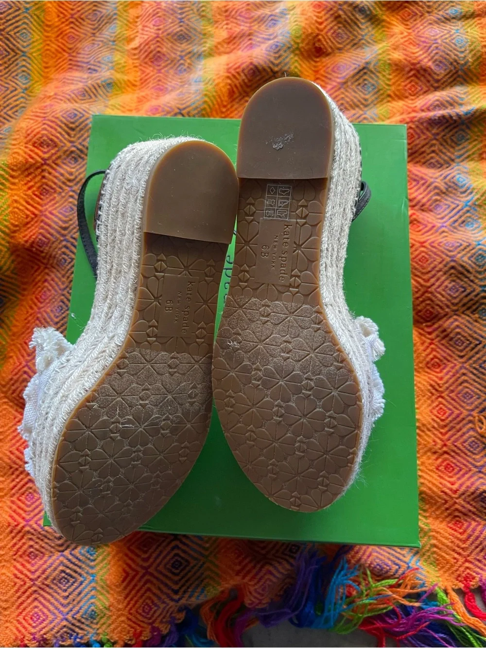 kate spade Cream and Black Espadrille Wedge Sandals
